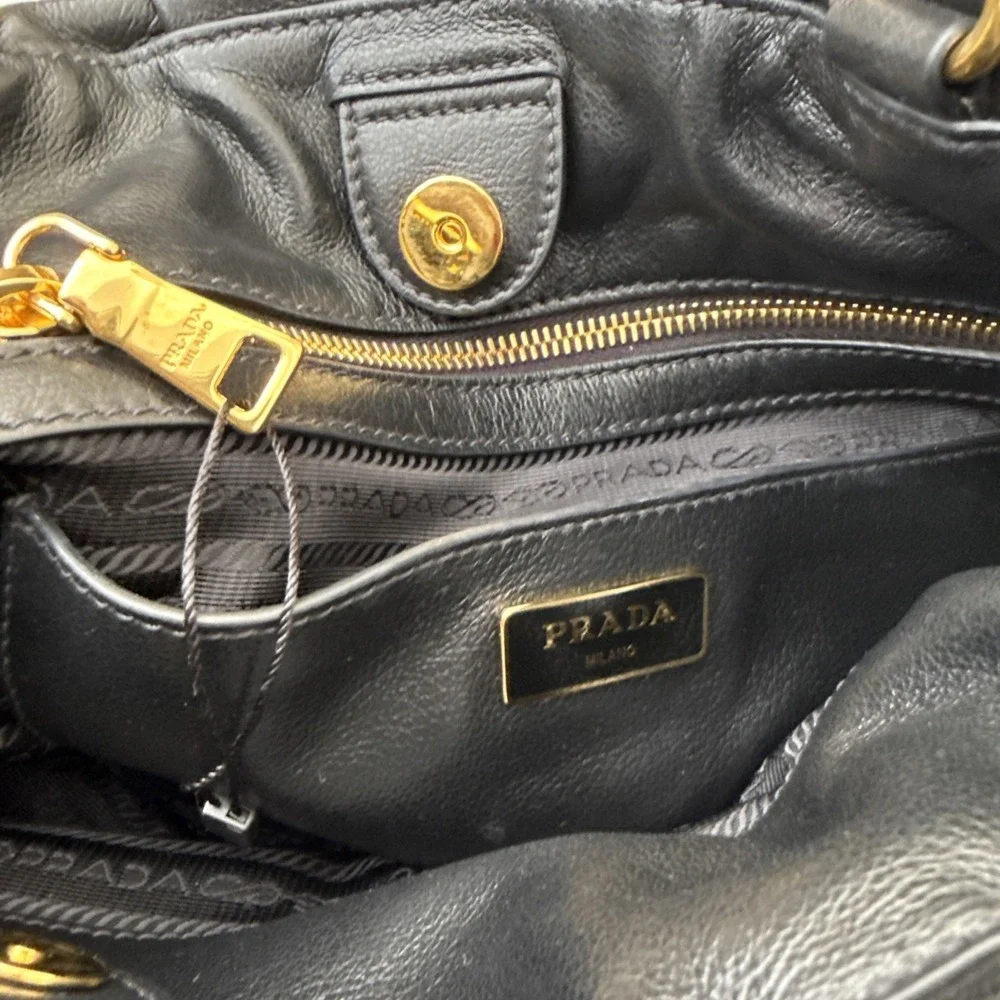 NWT PRADA Black Glace Calf Leather Shopping Tote Bag Purse ALL INCLUSIVE COA BAG - Picture 13 of 16